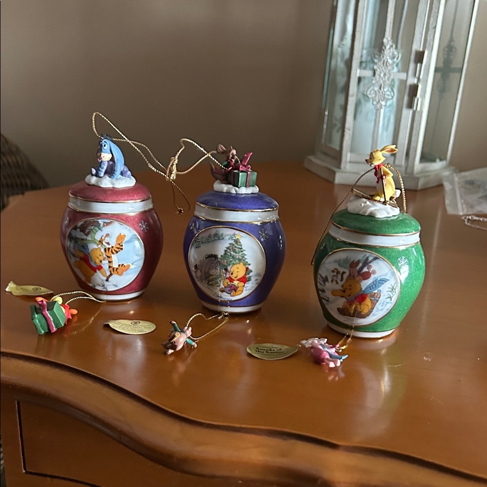 Disney Winnie the Pooh Holiday Ornament Trio - Red, Blue, Green